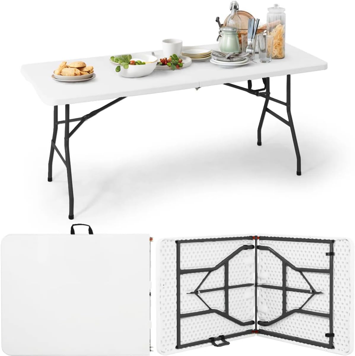 Tavolo da Giardino Pieghevole da Pranzo Resistente Salvaspazio Esterno Terrazzo 180x70x74cm