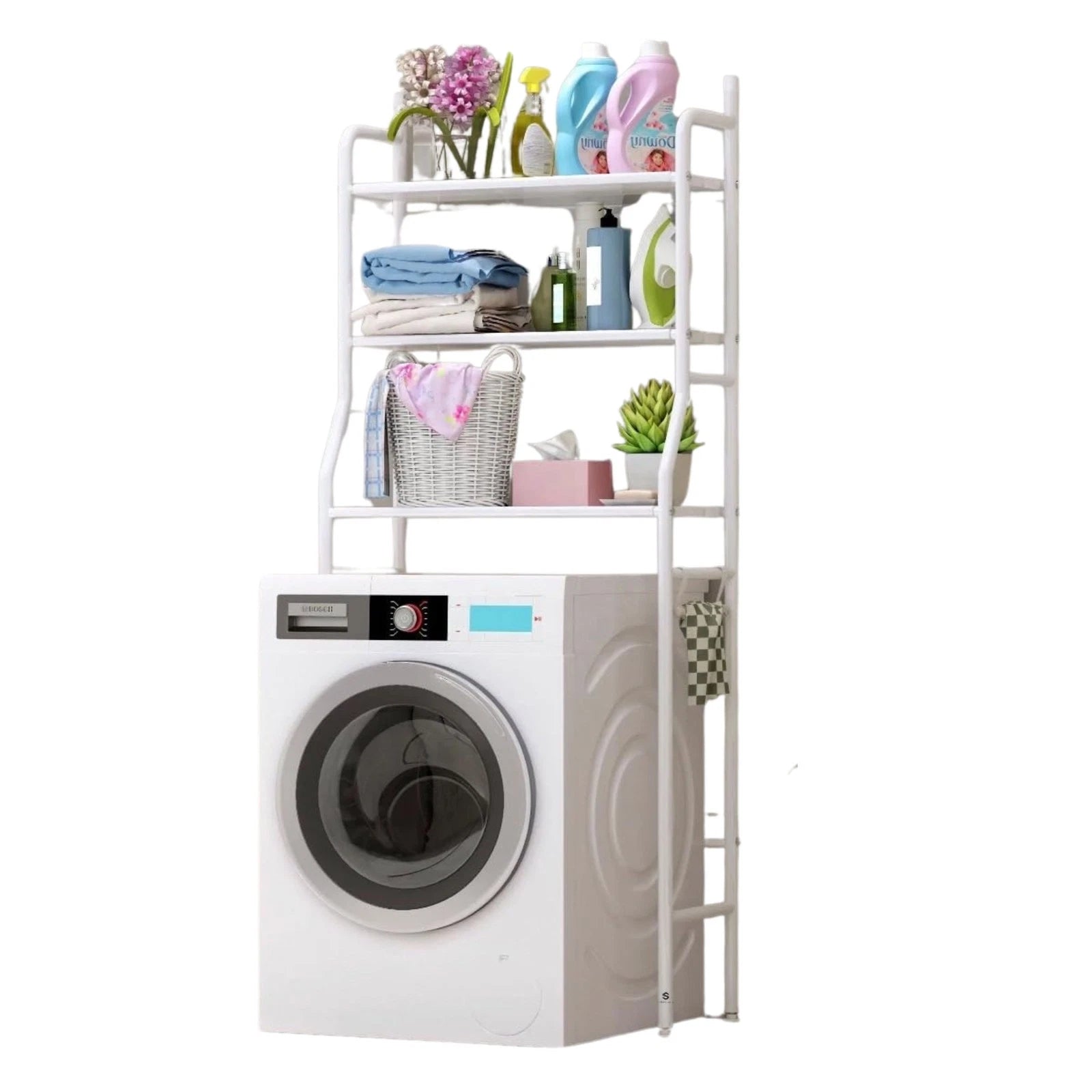 Scaffale Bagno Sopra Lavatrice 152x68x25 3 Ripiani organizer Bianco Salvaspazio
